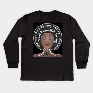 BLACK Women Empowerment Empowered Women Quotes Kids Long Sleeve T-Shirt